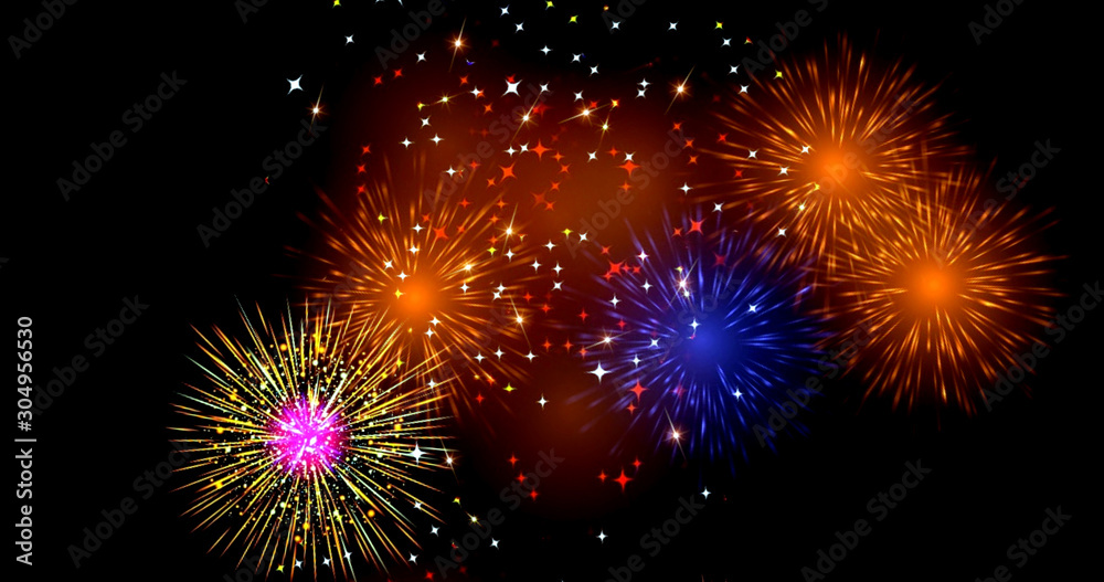Fototapeta premium Beautiful fireworks in the sky with black background