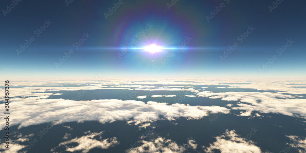 Fototapeta premium above clouds sun ray, 3d rendering