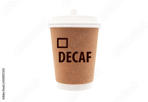 Принти на полотні DECAF, Coffee Decaf, paper Cup with hot Beverage and Inscription Decaf isolated