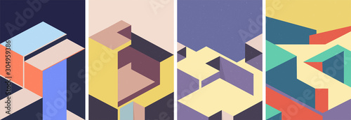 Isometric architectural cover design. Geometric set of templates, posters, brochures.