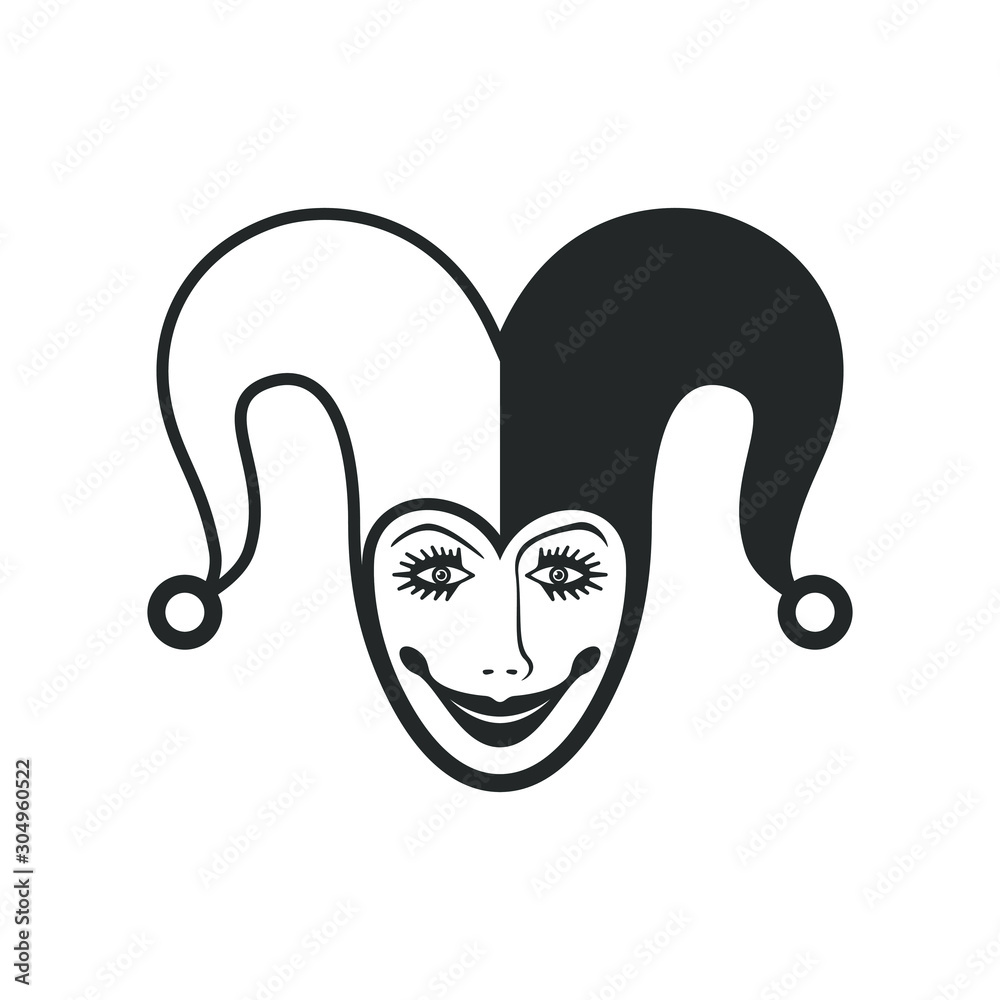 Joker head graphic icon. Jester sign isolated on white background. Buffoon symbol. Vector illustration Joker head graphic icon. Jester sign isolated on white background. Buffoon symbol. Vector illustration