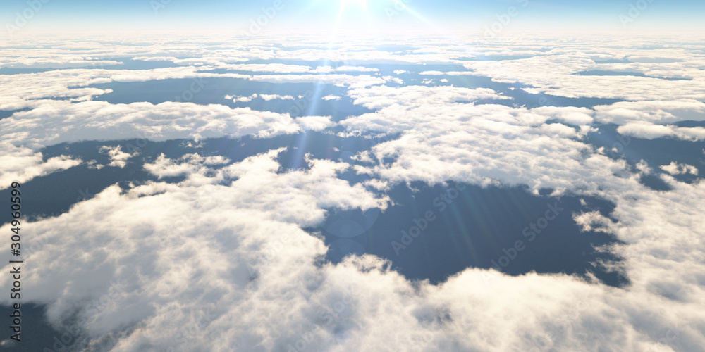 Fototapeta premium above clouds sun ray, 3d rendering