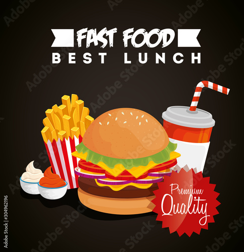poster of fast food with hamburger and premium quality vector illustration design