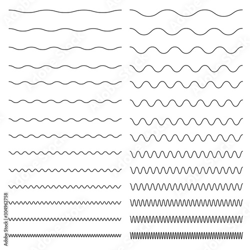 Set of wavy, zigzag, sinuous horizontal lines