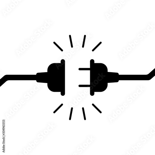 Socket plug isolated icon connection. Plug socket concept. Electric or energy connection icon. Connection and disconnection concept. Concept of 404 error connection. Wire, cable of energy disconnect