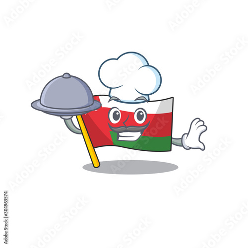 Flag oman as a Chef with food cartoon design