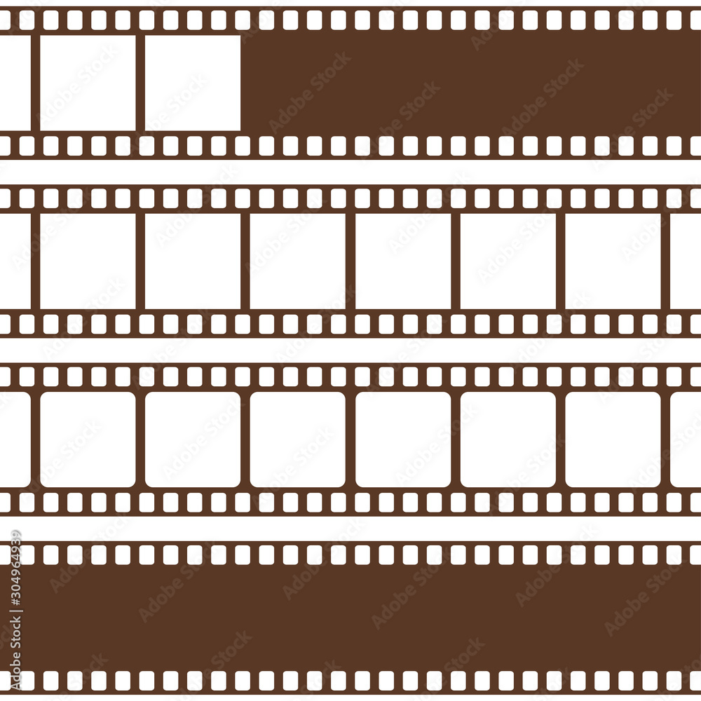 film strips on transparent background. Vintage cinema and photo tape. Retro film strips. Vector film strip