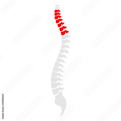 Backache. Back pain vector icon illustration isolated on blue background. Damaged Dorsal Disks