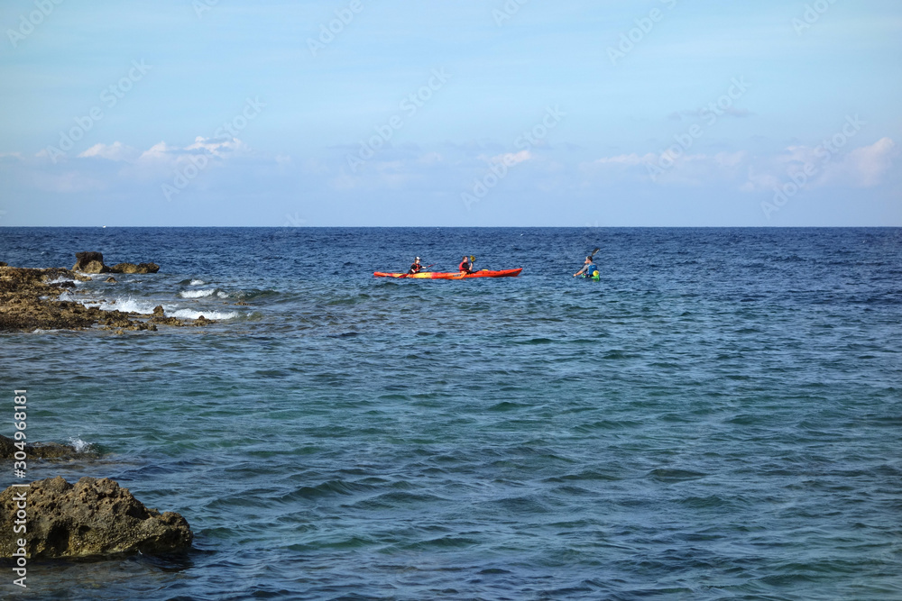 Kayaking in the Mediterranean sea
