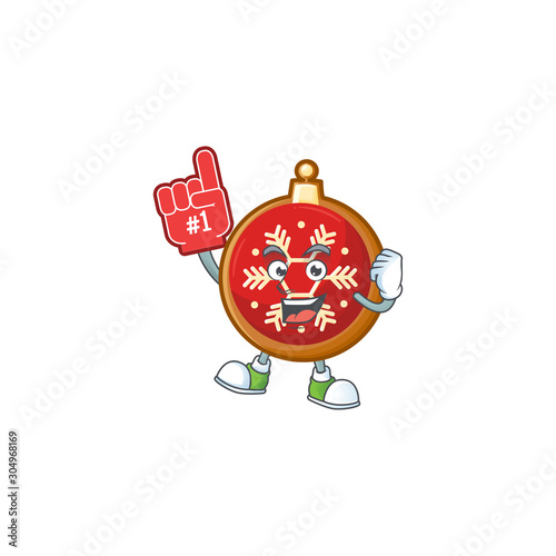Cartoon red christmas ball with the foam finger character.