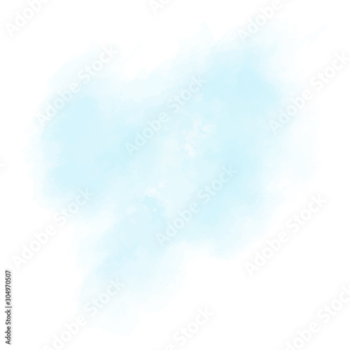 Blue watercolor background with white splash. Paint splash on paper. Pastel, delicate and subtle poster, banner. EPS 8. Copy space. Texture, grunge.