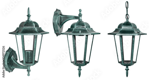 set of isolated classic street lamp. ceiling and wall munted lantern