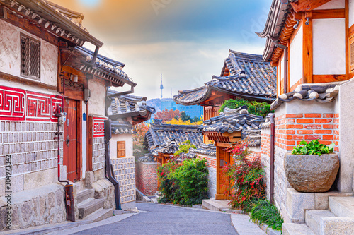 bukchon hanonk village in seoul city photo