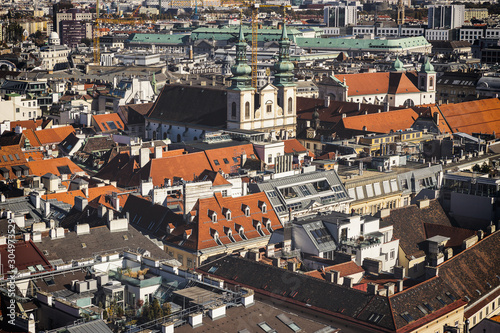 Rooftop view of Vienna historical city center, Austria