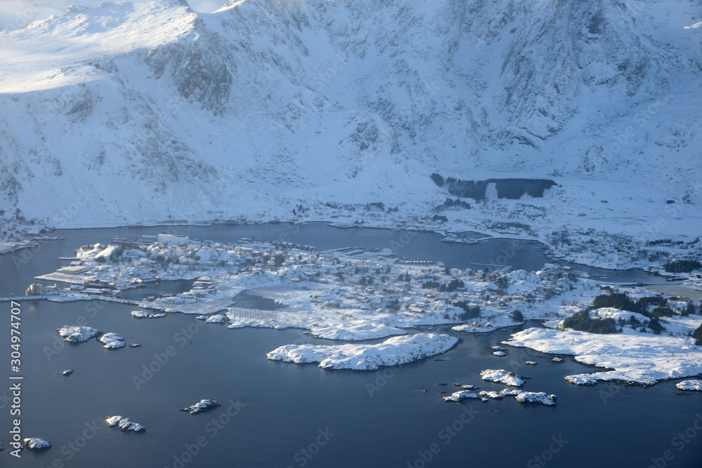 Lofoten Island aerial view in Winter