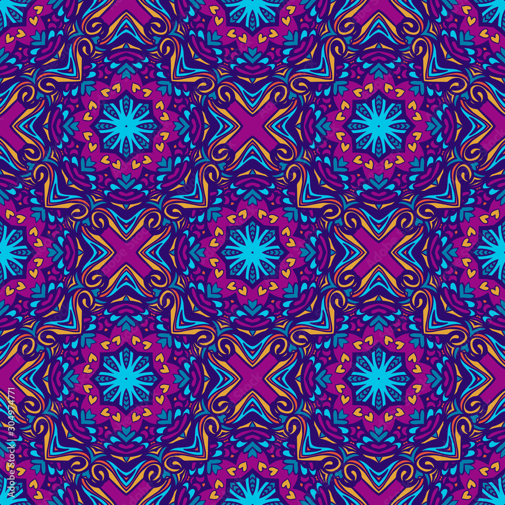 Tiled ethnic geometric boho pattern for fabric.