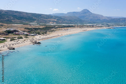 Aerial shot of beautiful turquoise beach Falasarna Falassarna Crete Greece © Anatolii