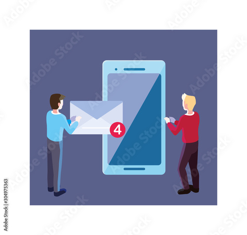 men with smartphone screen and mobile applications