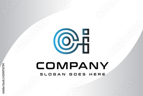 Blue black gradient initial letter OI logo vector template