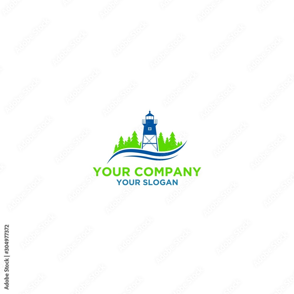 Simple Lighthouse with Pine Trees Logo Design Vector