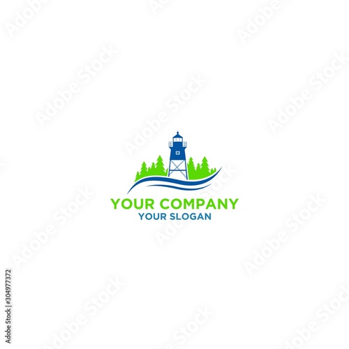 Simple Lighthouse with Pine Trees Logo Design Vector