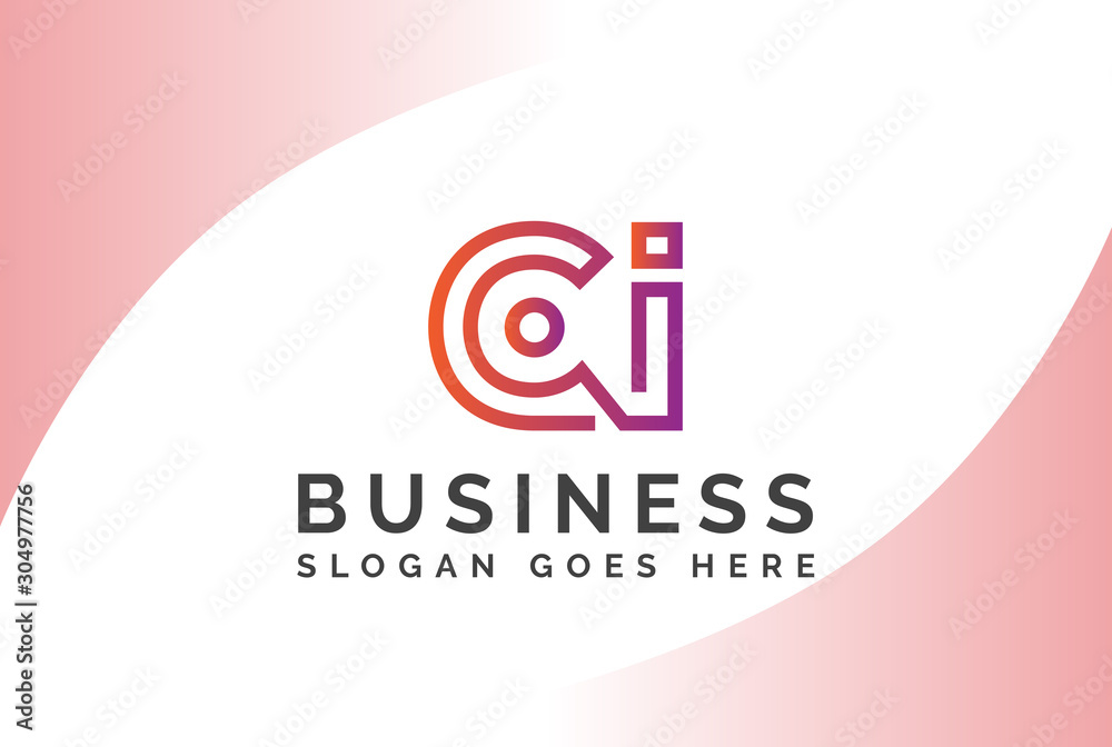 Pink yellow gradient initial letter CI logo vector template