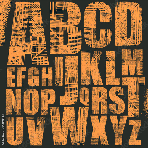 Grunge Scratch Type Font, Hand Drawing Typography Collection. Vector Illustration.