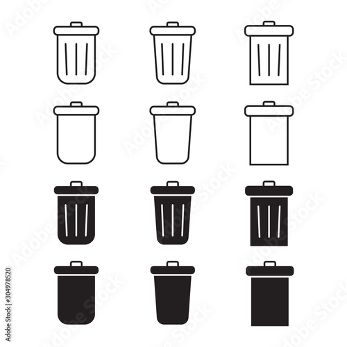 Set of trashcan silhouette icon
