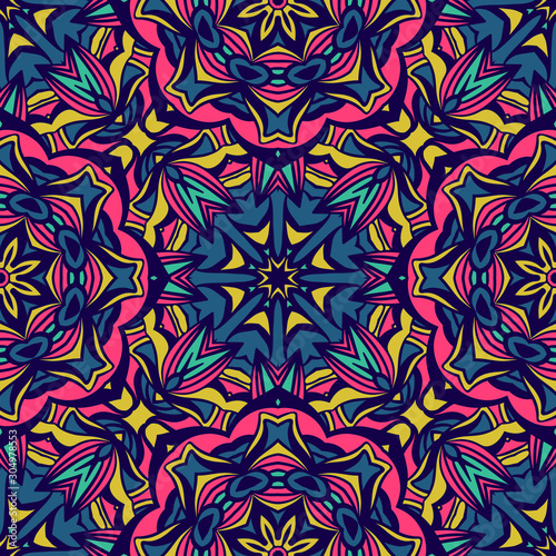 Colorful Tribal Ethnic Festive Abstract Floral Vector Pattern