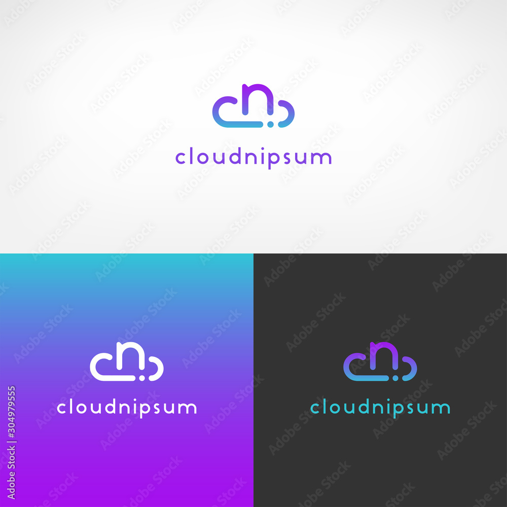Cloud idea combined with 'cn' letters. Creative monogram logo. Vector image. Cloud idea combined with 'cn' letters. Creative monogram logo. Vector image.