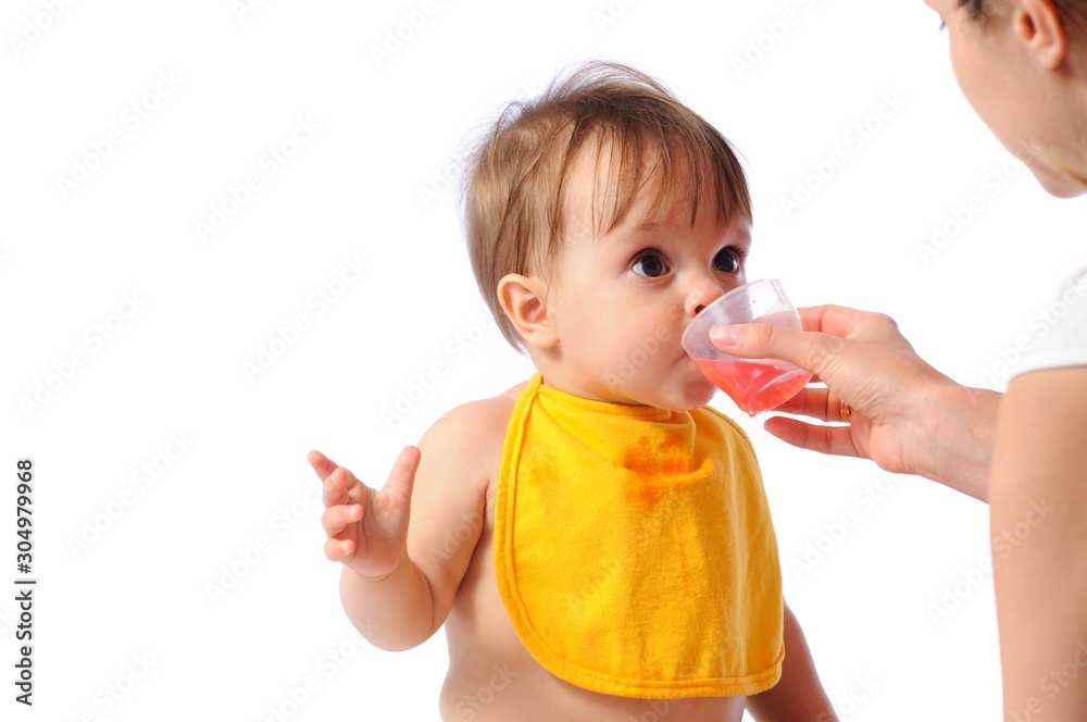 Little baby drinks water from cup Little baby drinks water from cup