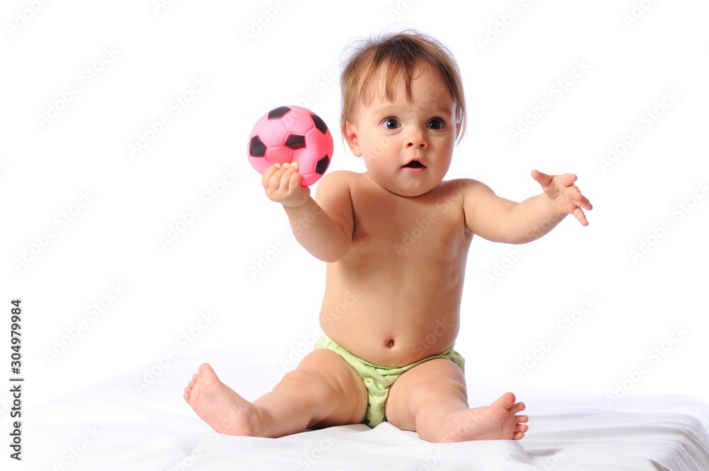 Little baby plays with small football ball Little baby plays with small football ball