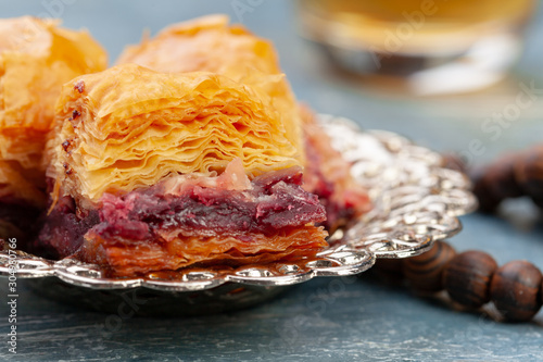 Close up photo of Delicious Turkish Baklava served on a plate