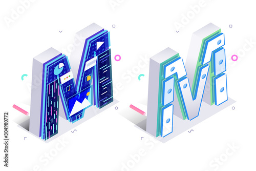 Letters M with social networks elements