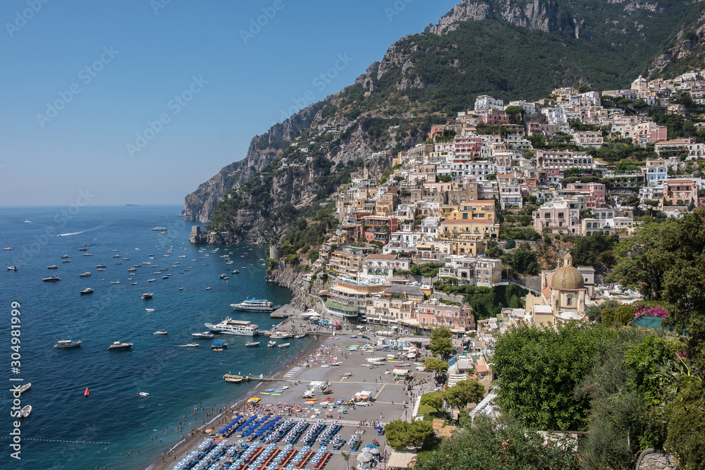View of the city and the coast of Positano.