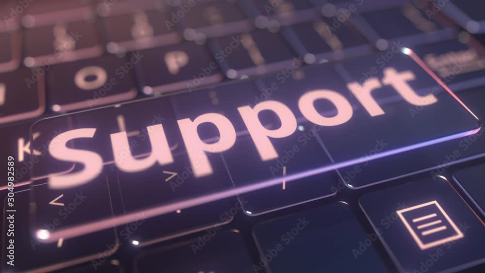 Futuristic computer keyboard and transparent support key. Conceptual 3D animation