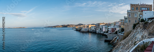Fototapeta Naklejka Na Ścianę i Meble -  Vaporia area in Syros island main capital, Ermoupoli, also known as little venice at summer time, Syros is located in Cyclades, Greece