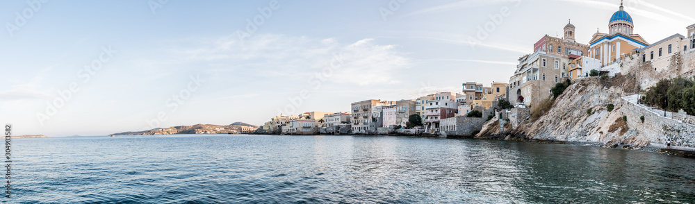 Vaporia area in Syros island main capital, Ermoupoli, also known as little venice at summer time, Syros is located in Cyclades, Greece