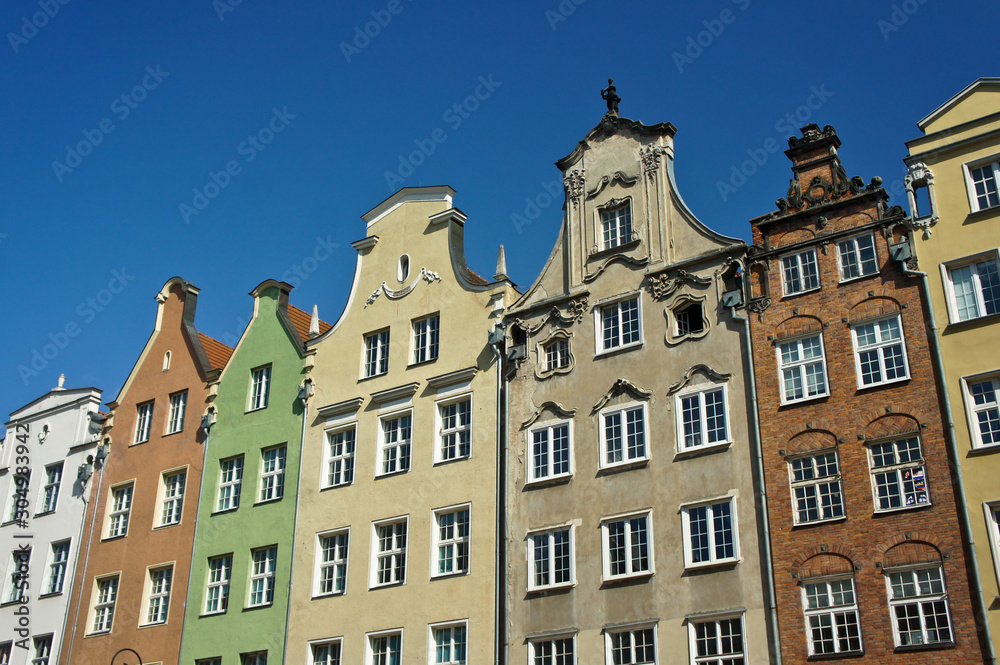 Colorful facade of old city in Gdansk, Poland.