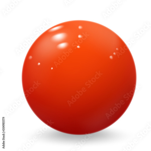 Realistic red ball. Glossy sphere isolated on white.
