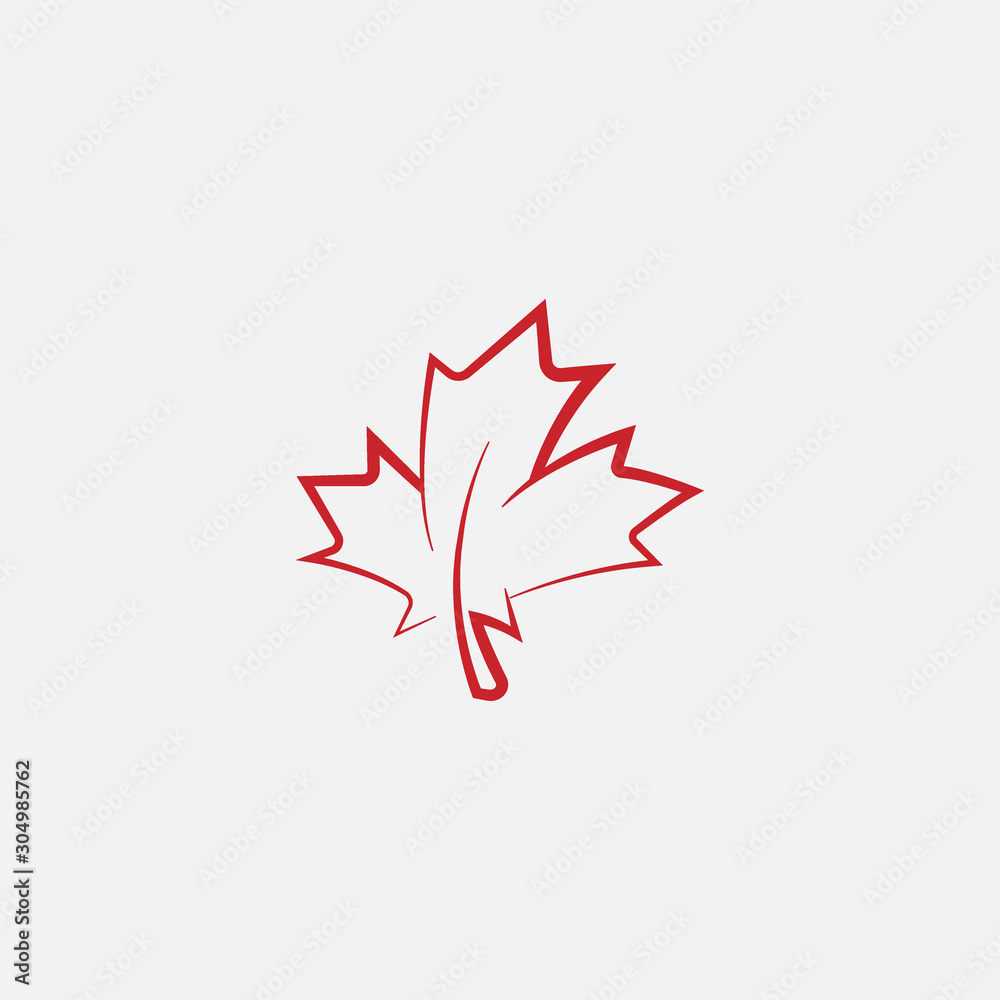 Maple leaf logo template vector icon illustration, Maple leaf linear vector illustration, Canadian vector symbol, Red maple leaf, Canada symbol, Red Canadian Maple Leaf