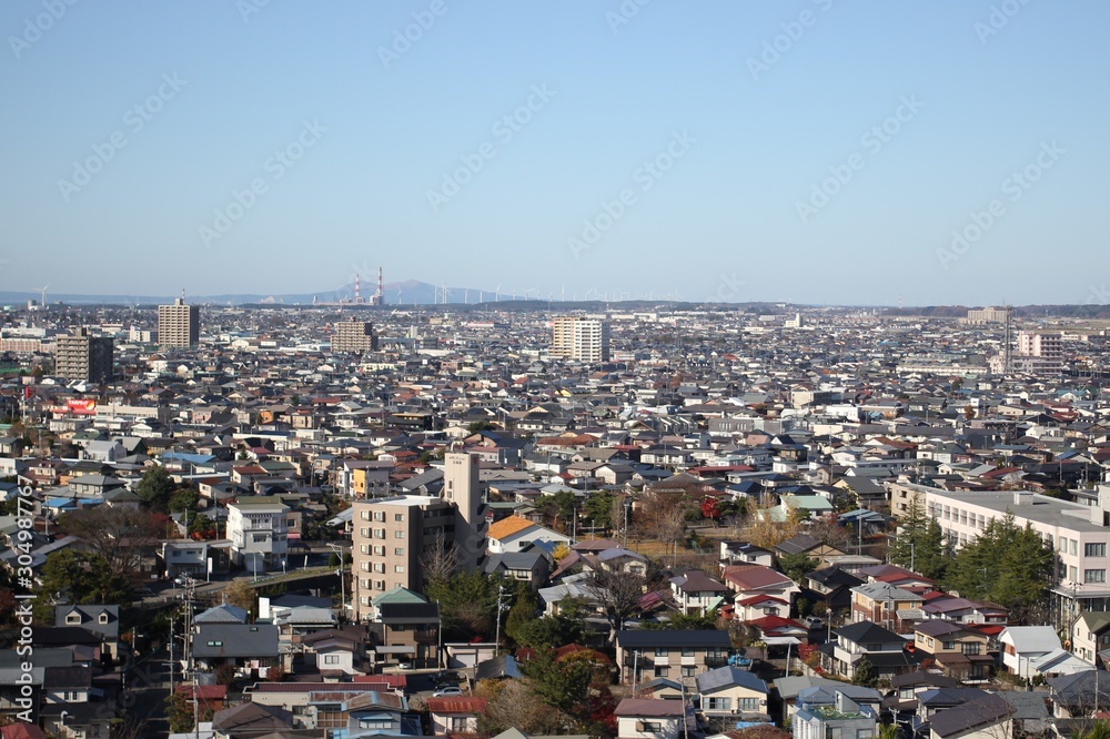 Obraz premium 御隅櫓から望む秋田市中心部
