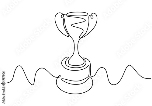 one line drawing of winner trophy minimalism object design vector illustration