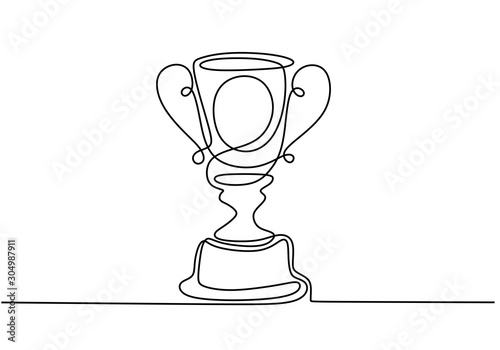 one line drawing of winner trophy minimalism object design vector illustration