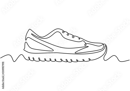 Vector illustration of sneakers. Sports shoes in a line style. Continuous one line drawing minimalism design.