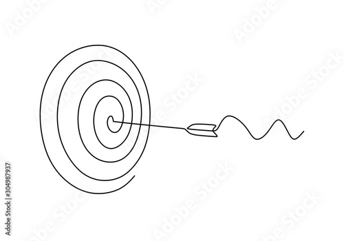 Fototapeta Continuous line drawing of arrow in center of target