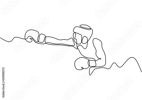 One line drawing of boxing vector. Boxer or fighter make a beat punch with hand. Sport game athlete theme.