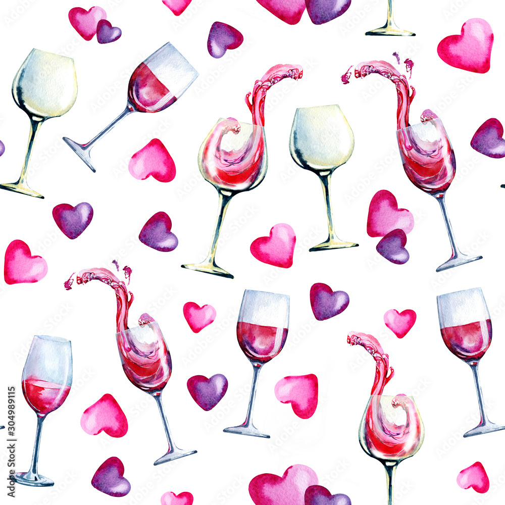 Seamless pattern glass goblet with drink, with wine. The wave in the