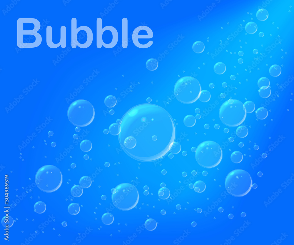 Air soap bubbles on transparent background. Set 3d aqua foam for bath. Realistic blue soap ball of wash. Abstract foam bubble. Water drop with reflection. Aqua ball isolated. vector eps10
