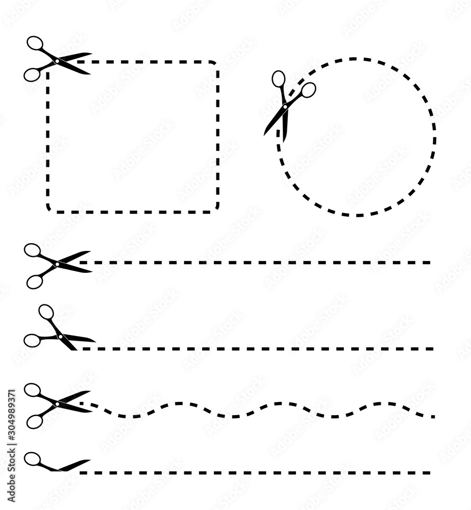 Cut with scissors in a dashed line. Cutout border for paper sticker